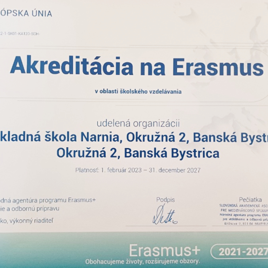 Akreditácia na Erasmus - ZŠ Narnia, Banská Bystrica